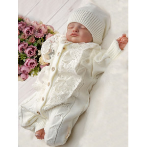 Вязаный хлопковый комбинезон Марфин молочный