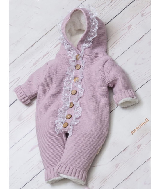 Вязаный комбинезон Мишка лиловый