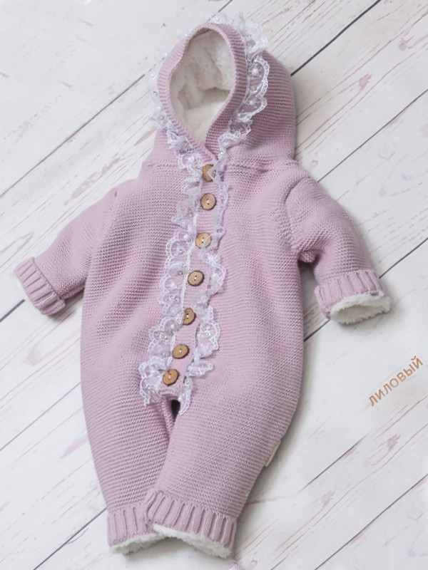 Вязаный комбинезон на подкладе Мишка лиловый