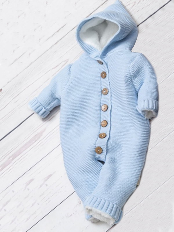 Вязаный комбинезон на подкладе Мишка голубой