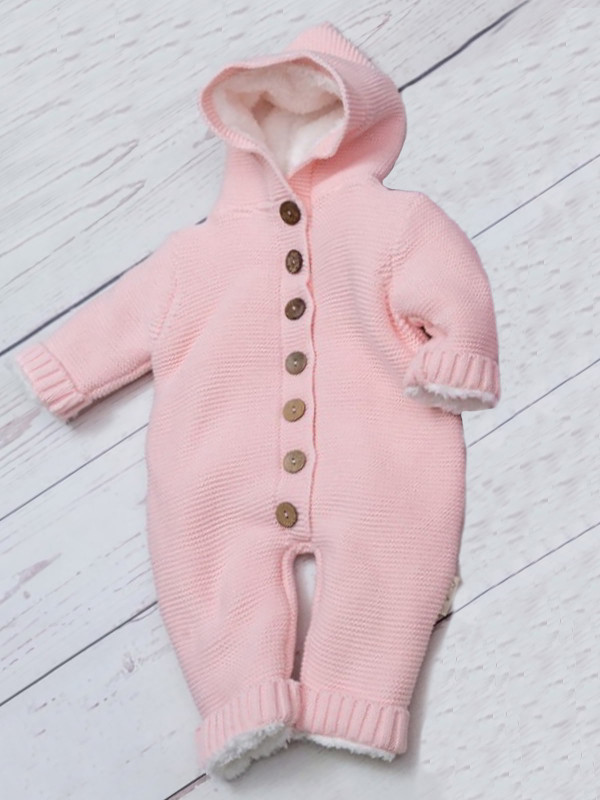 Вязаный комбинезон на подкладе Мишка розовый