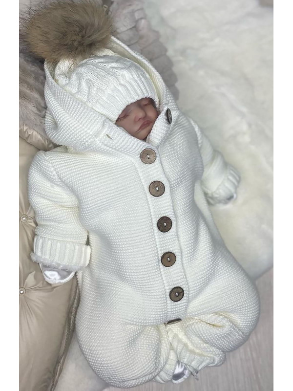 Вязаный комбинезон на подкладе Мишка белый