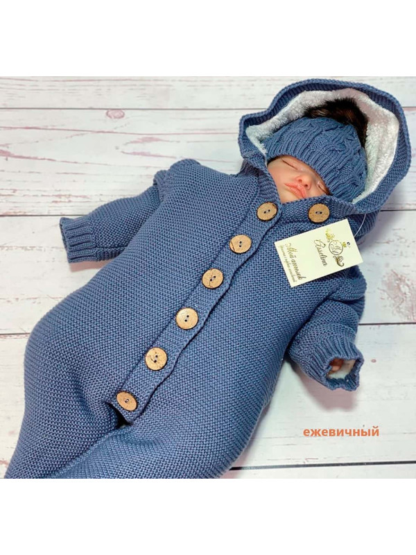 Вязаный комбинезон на подкладе Мишка ежевичный