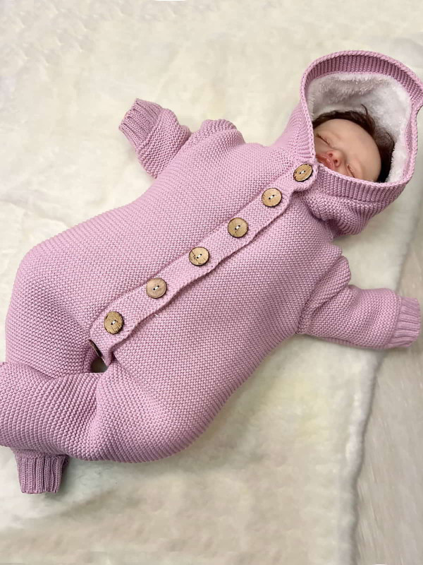 Вязаный комбинезон на подкладе Мишка пудра