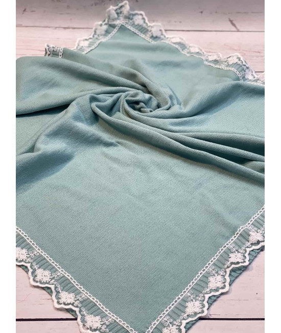 Вязаный плед для новорожденных Моана аквамарин