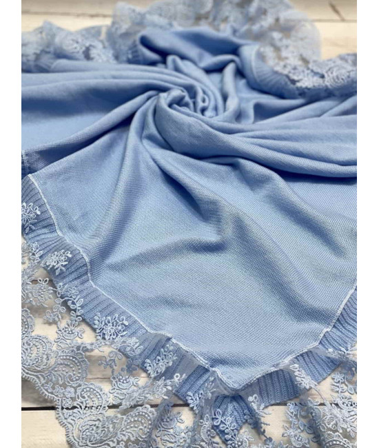 Вязаный плед для новорожденных Моцарт голубой