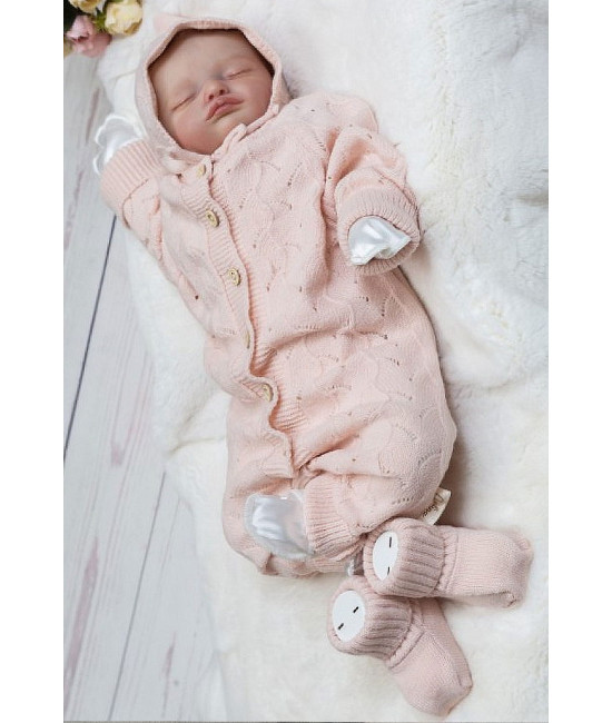 Вязаный комбинезон шапочка пинетки Нила розовый