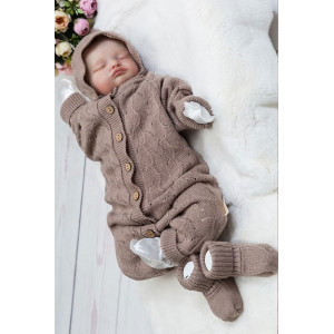 Вязаный комбинезон шапочка пинетки Нила какао