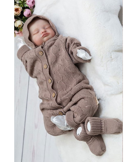 Вязаный комбинезон шапочка пинетки Нила какао