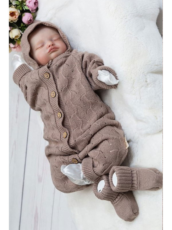Вязаный комбинезон шапочка пинетки Нила какао