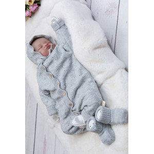 Вязаный комбинезон шапочка пинетки Нила серый