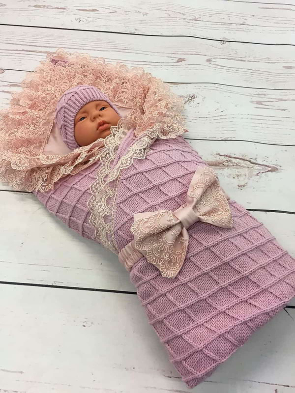 Летний вязаный комплект Пахлава пудра