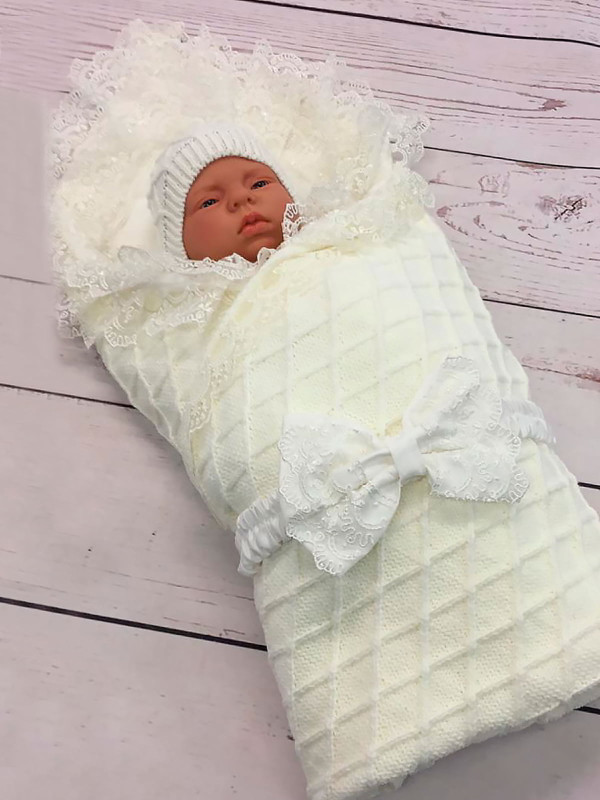 Летний вязаный комплект Пахлава молочный