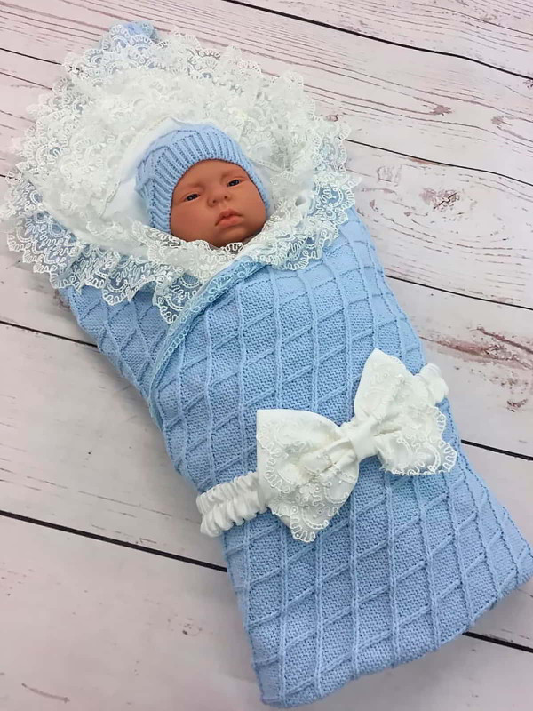 Летний вязаный комплект Пахлава голубой