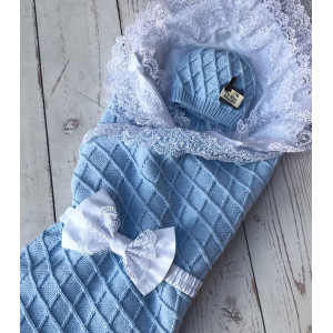 Летний вязаный комплект Asselina Пахлава голубой