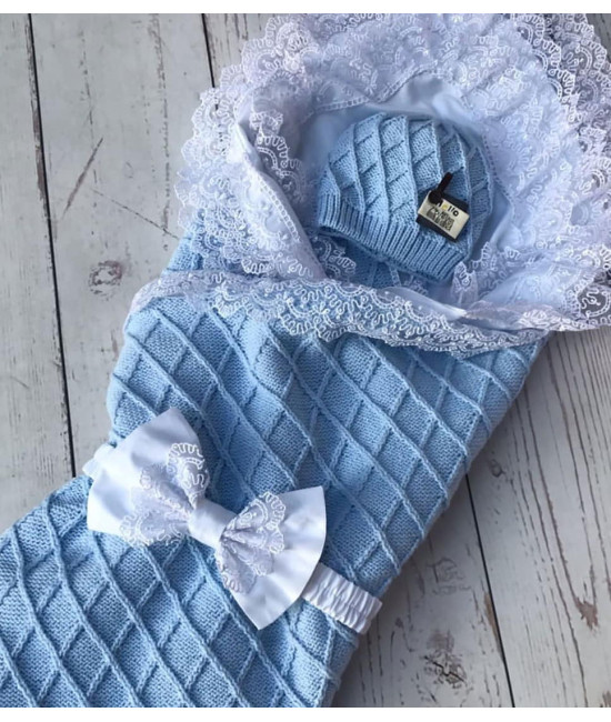 Летний вязаный комплект Asselina Пахлава голубой