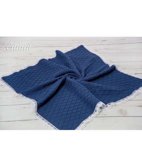 Вязаный плед Пахлава синий