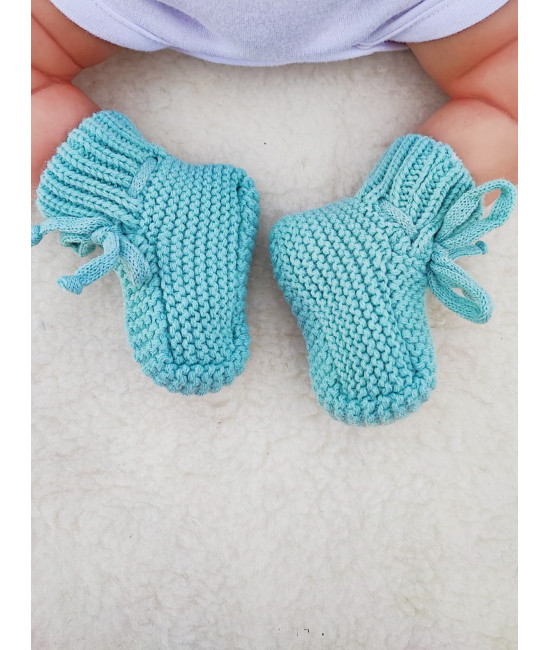 Вязаные носочки-пинетки Лапочки аквамарин