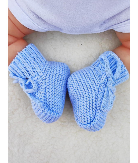 Вязаные носочки-пинетки Лапочки голубые