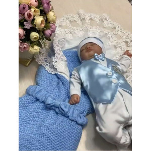 Летний вязаный комплект Рис-Джентльмен голубой