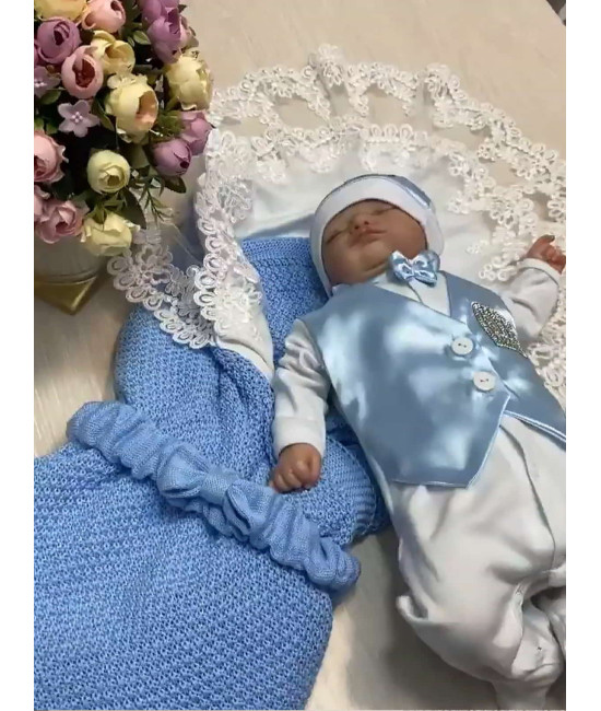 Летний вязаный комплект Рис-Джентльмен голубой