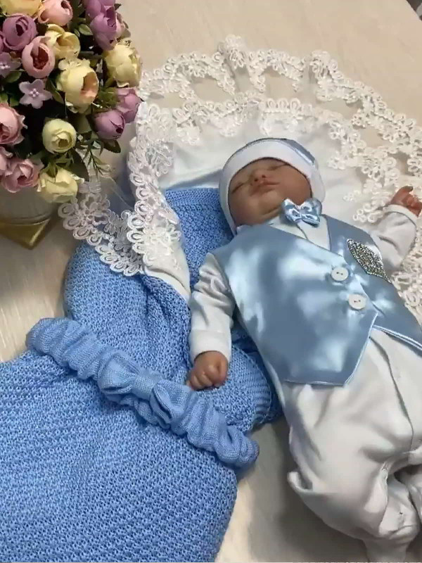 Летний вязаный комплект Рис-Джентльмен голубой