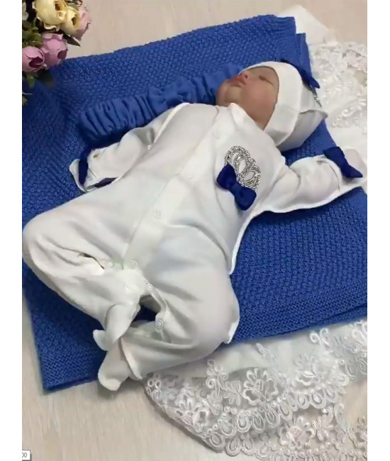 Летний вязаный комплект Рис Корона ярко-синий