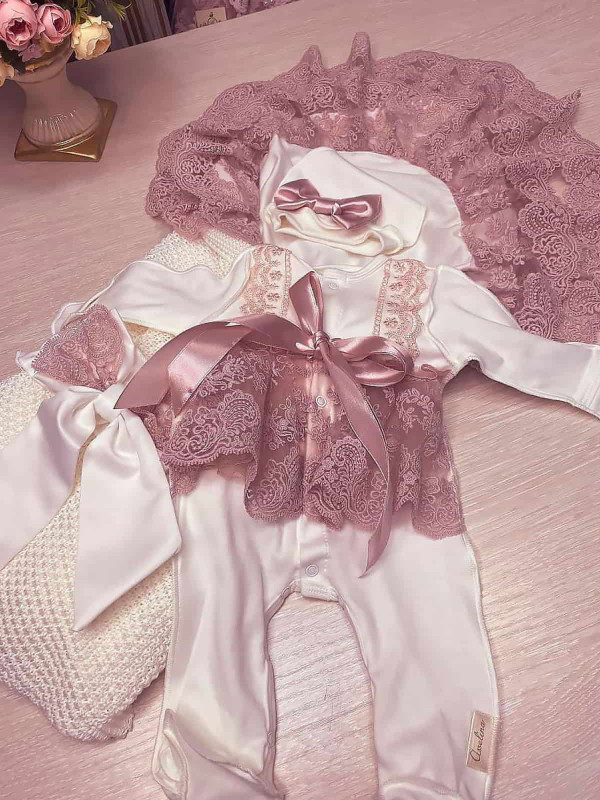 Летний вязаный комплект Рис кокетка молочный-пудра