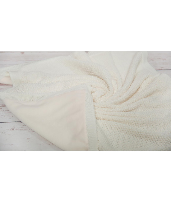 Летний вязаный комплект на выписку Рис кокетка молочный