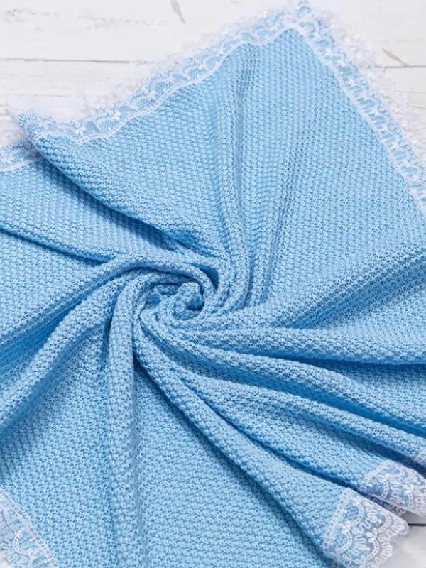 Вязаный плед Рис голубой