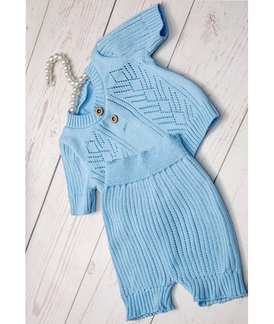 Вязаный хлопковый комбинезон Росинка голубой