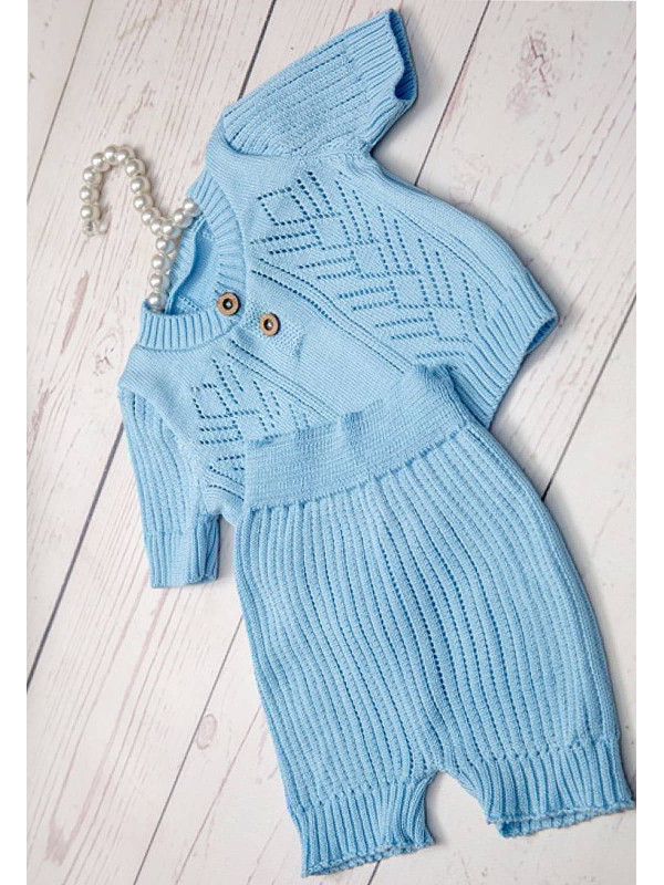 Летний вязаный комплект Росинка голубой