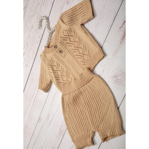Вязаный хлопковый комбинезон Росинка бежевый