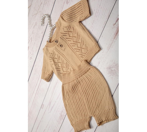 Вязаный хлопковый комбинезон Росинка бежевый