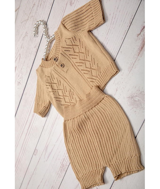 Вязаный хлопковый комбинезон Росинка бежевый