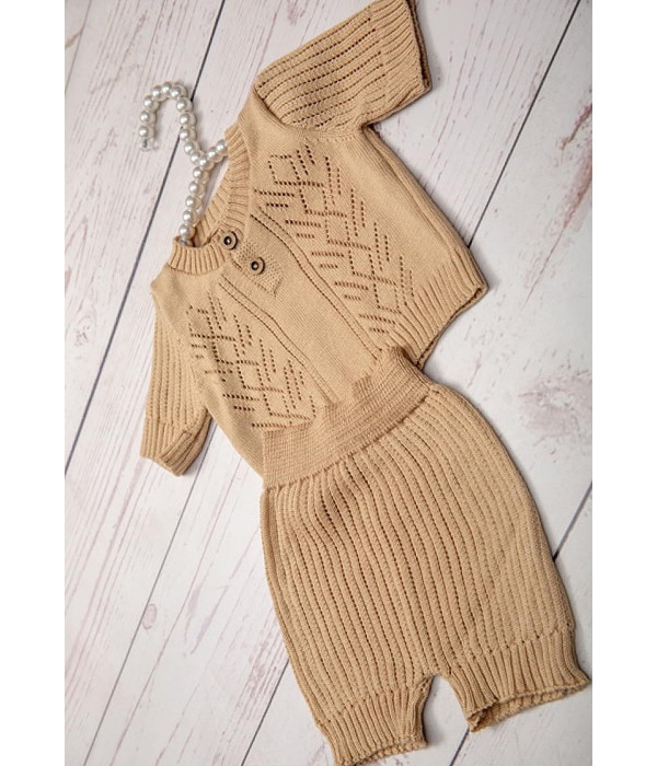 Летний вязаный комплект Росинка бежевый