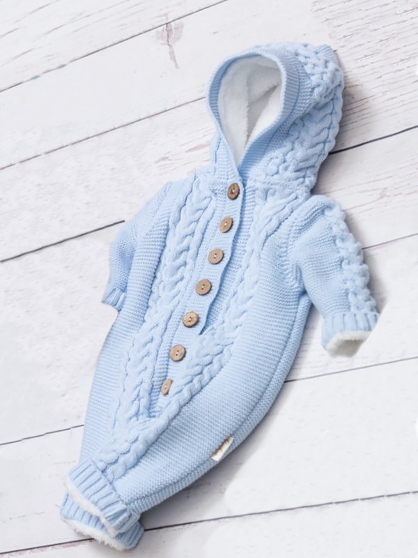 Вязаный комбинезон на подкладе Рози голубой