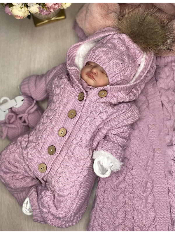 Вязаный комбинезон на подкладе Рози пудра