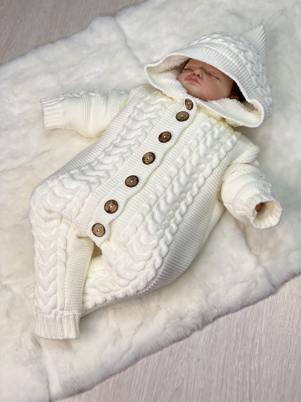 Вязаный комбинезон на подкладе Рози молочный