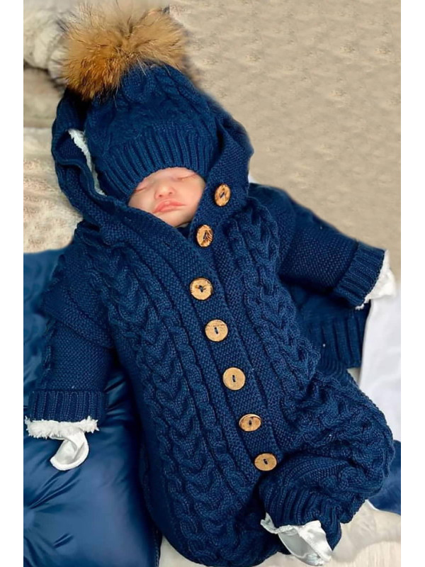 Вязаный комбинезон на подкладе Рози синий