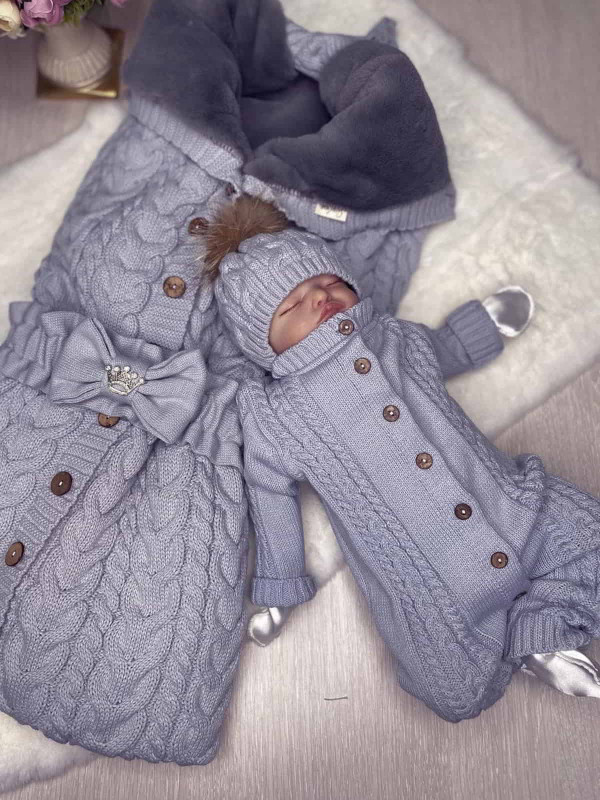 Демисезонный вязаный комплект Рози серый