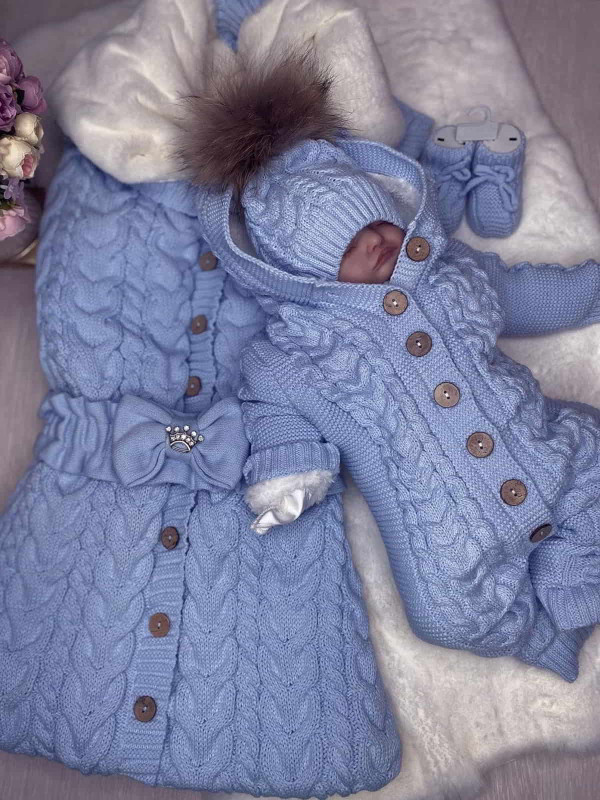 Демисезонный вязаный комплект Рози голубой