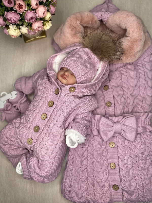 Демисезонный вязаный комплект Рози пудра