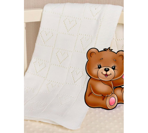 Вязаный плед для новорожденных Сердечки белый