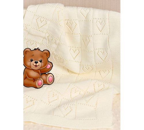 Вязаный плед для новорожденных Сердечки молочный