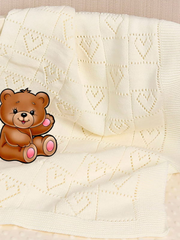 Вязаный плед Сердечки молочный