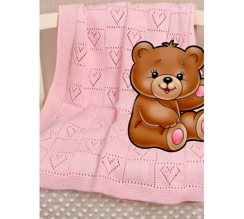 Вязаный плед для новорожденного Сердечки розовый