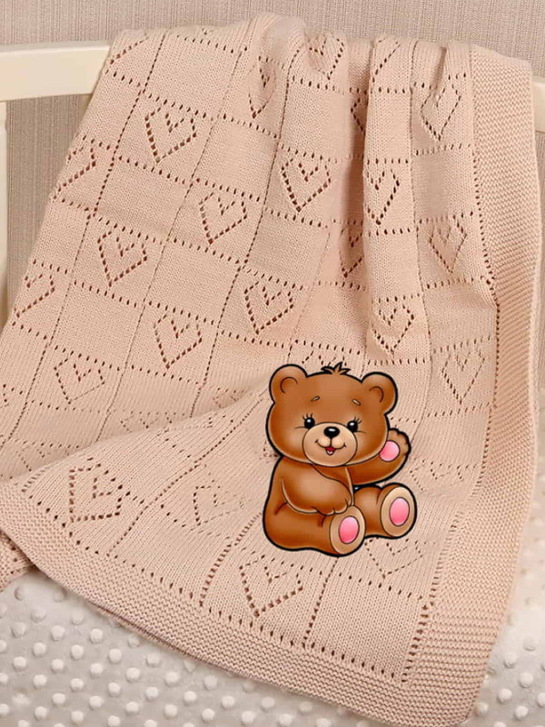 Вязаный плед Сердечки крем-брюле