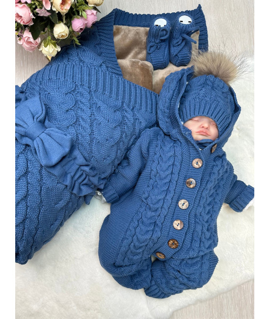 Вязаный комплект на выписку Коса Лайт-Рози парламент