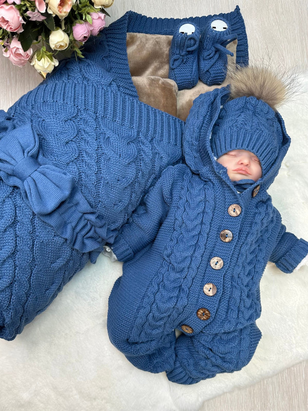 Демисезонный вязаный комплект Коса Лайт-Рози парламент